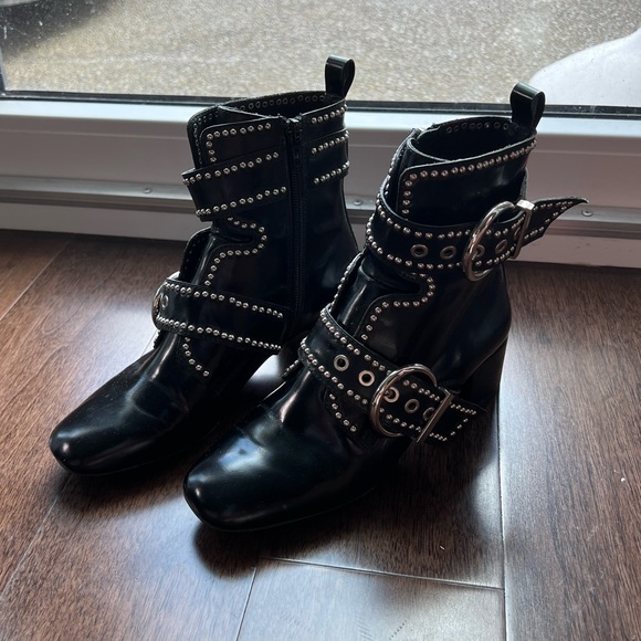 Jeffrey Campbell black patent studded ankle boots 6.5 - Picture 3 of 6